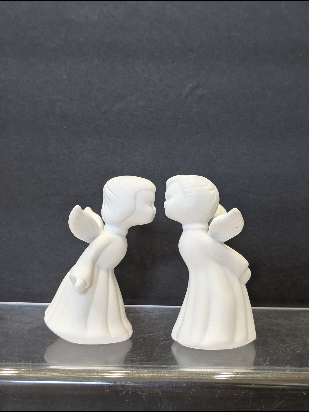 Vintage Giftco Kissing Angels White Matte Porcelain Posing Figurines Set